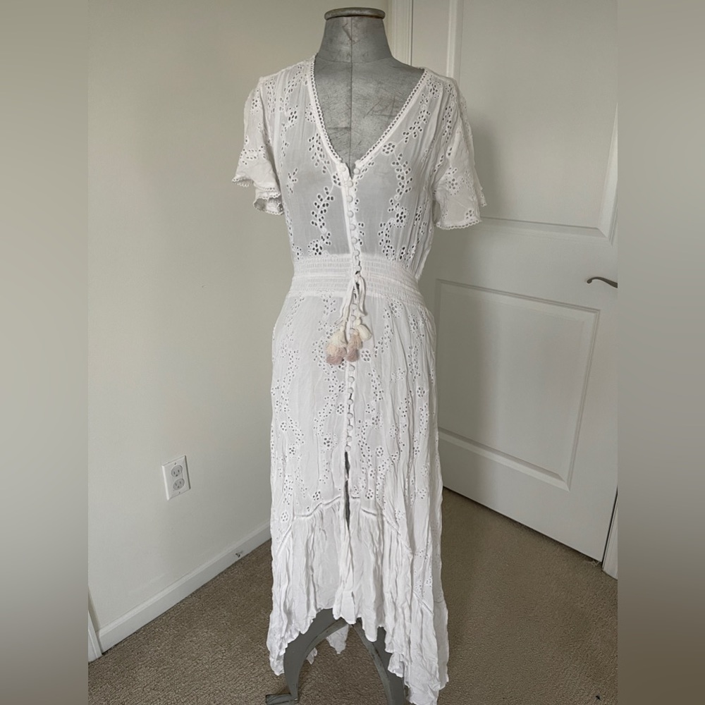 YFB YOUNG FABULOUS & BROKE white eyelet summer/spring midi dress boho